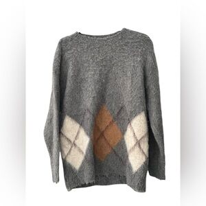 Madewell Gray, Cream, Brown Argyle Sweater- Small - Soft-